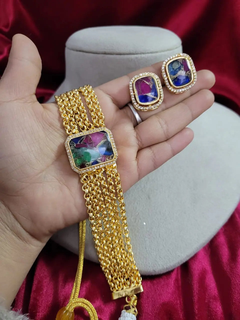 dublate and coper stone necklaces with earing
