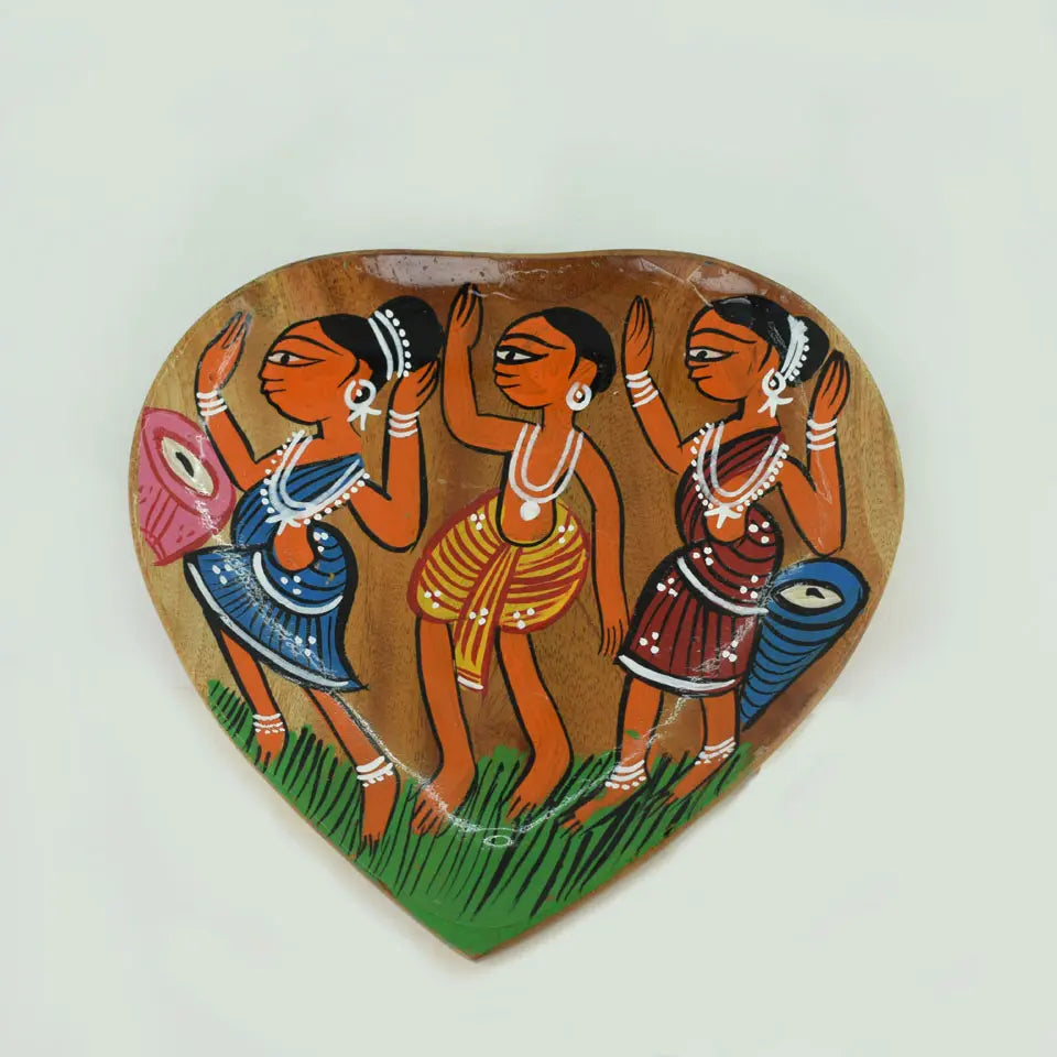 Hearts and Crafts Wood Platter | Designer Serving Tray | Wooden Decorative Platter