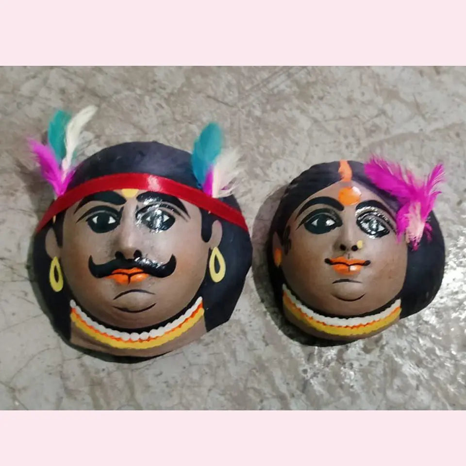 Tribal Couple Chhau Mask | Wall Hanging Showpiece | Decorative Wall Art