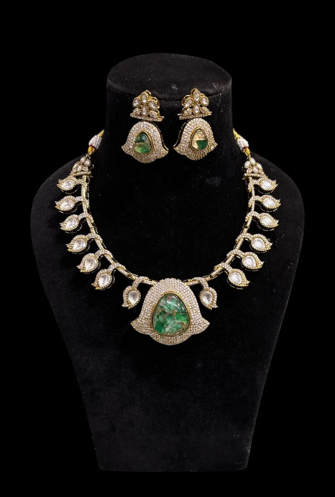 Designer marble doublet stone moissanite polki necklace set