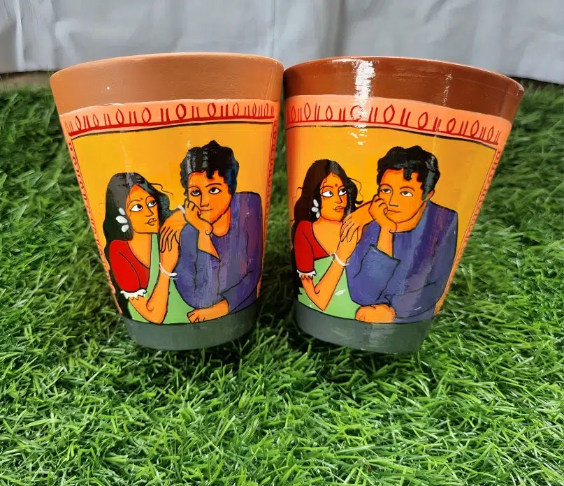 Clay Couple Coffee Mug | Hand Craft mug |Terracotta crafts mug set 2 Handmade Clay Coffee Mug