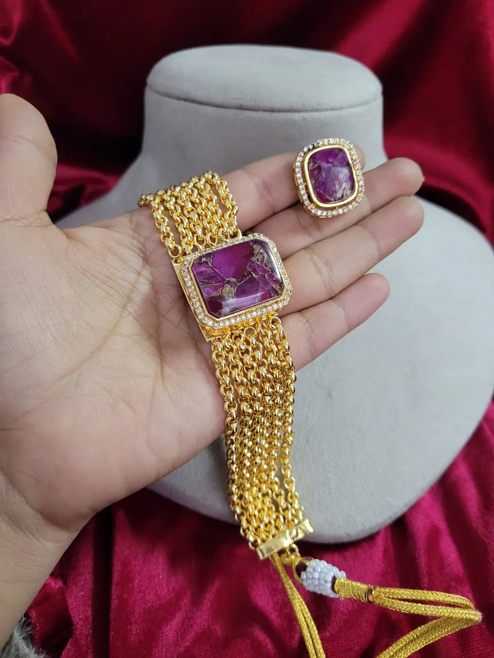 dublate and coper stone necklaces with earing