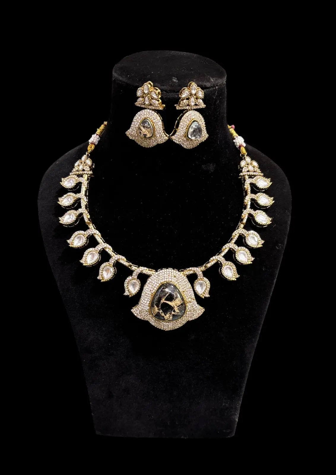 Designer marble doublet stone moissanite polki necklace set