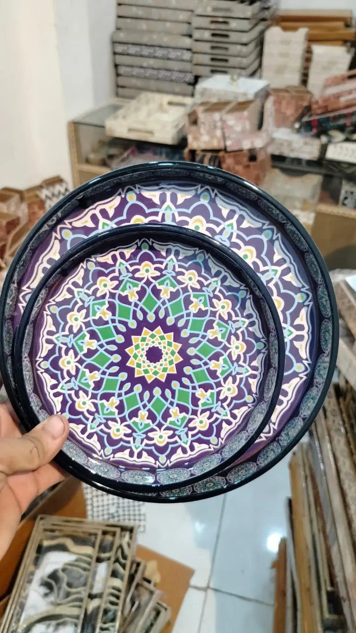 Dining tray | kitchen tray | coffee tray | round shape tray | wooden printed tray | bar tray