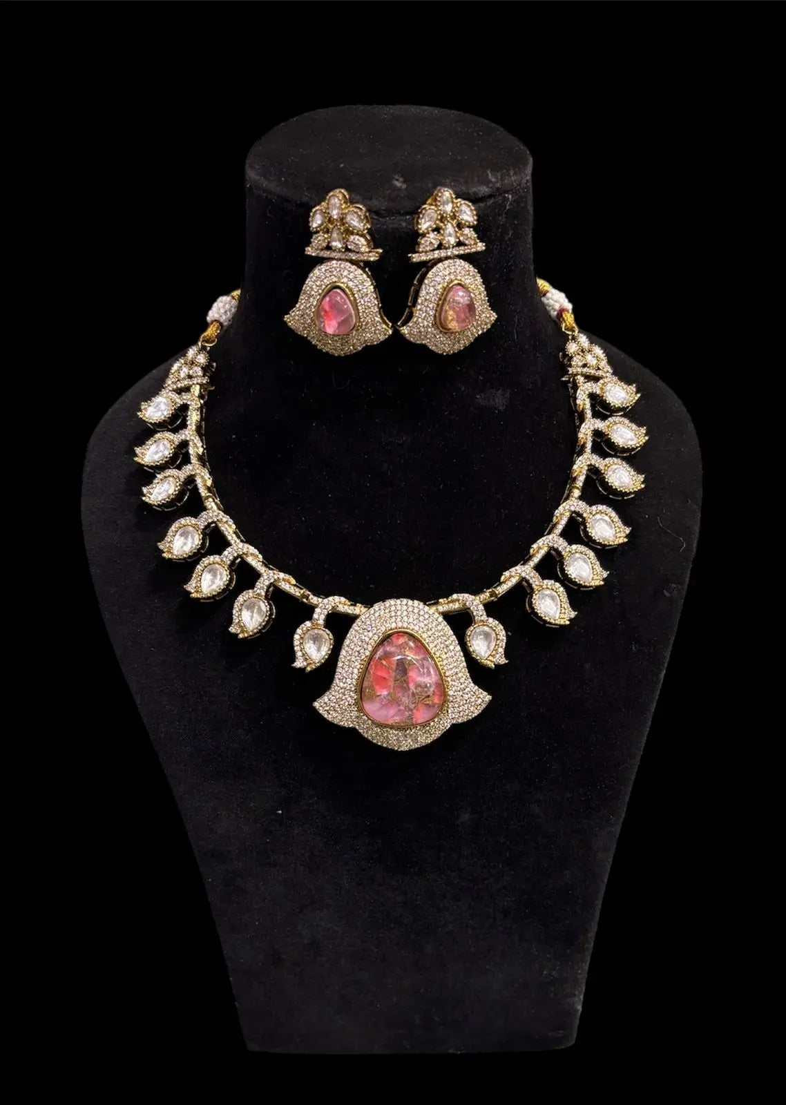 Designer marble doublet stone moissanite polki necklace set