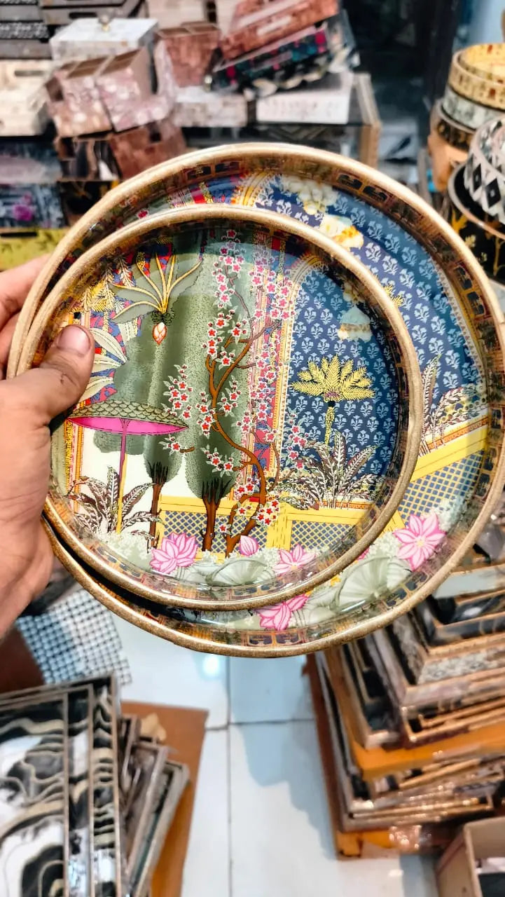 Dining tray | kitchen tray | coffee tray | round shape tray | wooden printed tray | bar tray