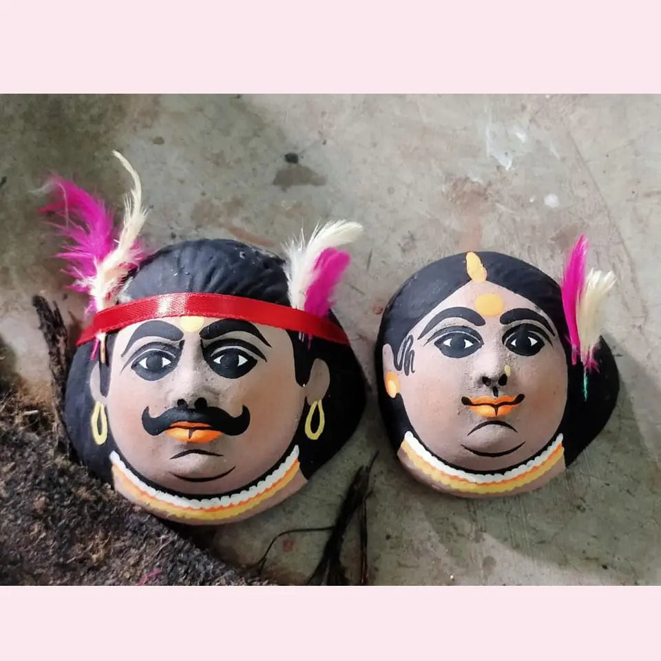 Tribal Couple Chhau Mask | Wall Hanging Showpiece | Decorative Wall Art