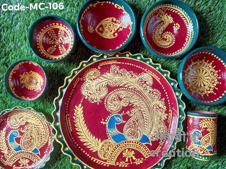 INDIAN TERRACOTTA ART DINNER SET FOR HOME AND KITCHEN | HAND MADE MATIR DINNER SET