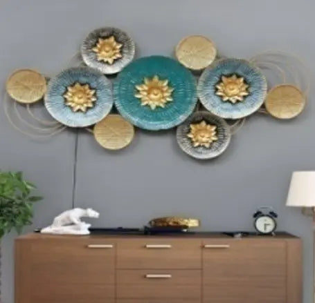 ROUND SHAPE FLOWER DESIGN METAL PLATES FOR WALL HANGING