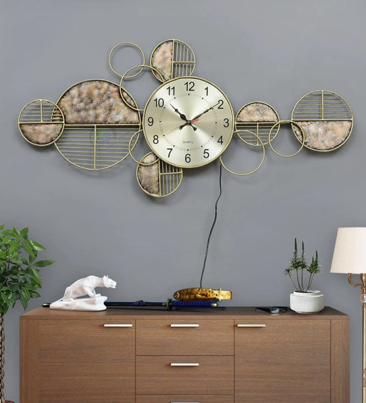 brass antique wall clock | metal wall clock | horizontal big wall clock
