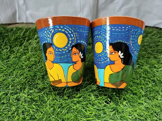Clay Couple Coffee Mug | Hand Craft mug |Terracotta crafts mug set 2 Handmade Clay Coffee Mug
