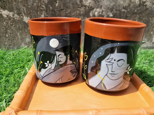 Clay Couple Coffee Mug | Hand Craft mug |Terracotta crafts mug set 2 Handmade Clay Coffee Mug