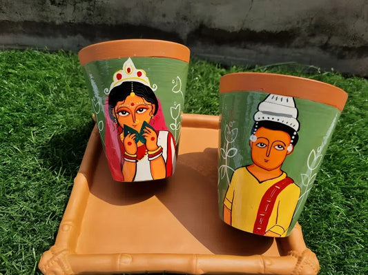 Clay Couple Coffee Mug | Hand Craft mug |Terracotta crafts mug set 2 Handmade Clay Coffee Mug | Rustic Clay Mug