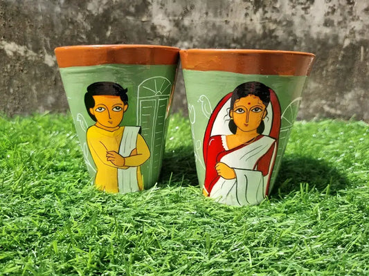 Clay Couple Coffee Mug | Hand Craft mug |Terracotta crafts mug set 2 Handmade Clay Coffee Mug | Rustic Clay Mug