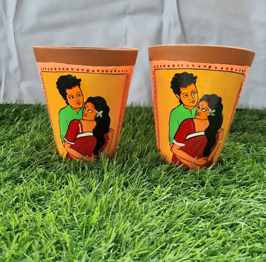Clay Couple Coffee Mug | Hand Craft mug |Terracotta crafts mug set 2 Handmade Clay Coffee Mug