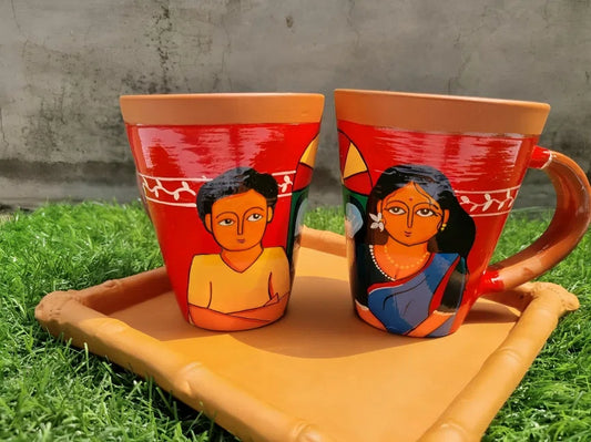 Clay Couple Coffee Mug | Hand Craft mug |Terracotta crafts mug set 2 Handmade Clay Coffee Mug | Rustic Clay Mug