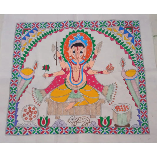 Ganesha Painting On Cloth | Madhubani Art Painting | Using Natural Dyes