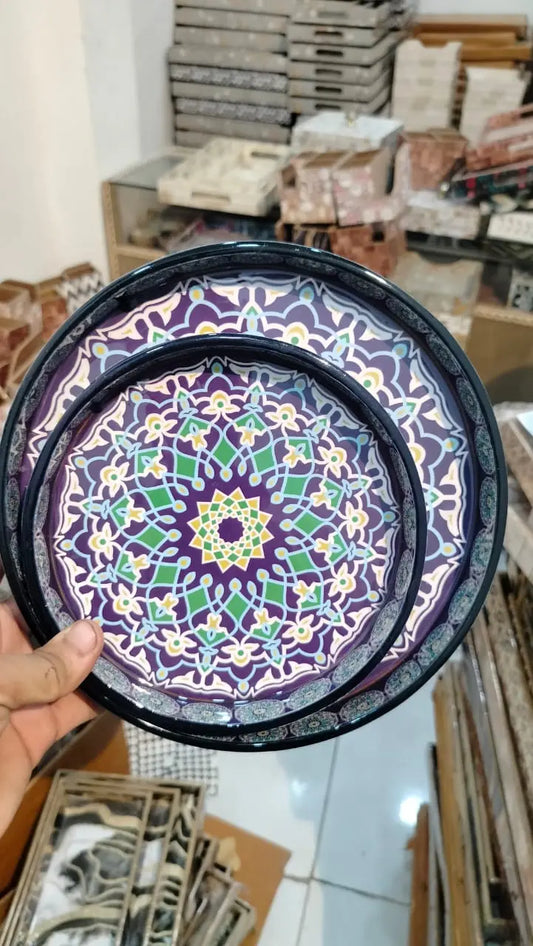 Dining tray | kitchen tray | coffee tray | round shape tray | wooden printed tray | bar tray