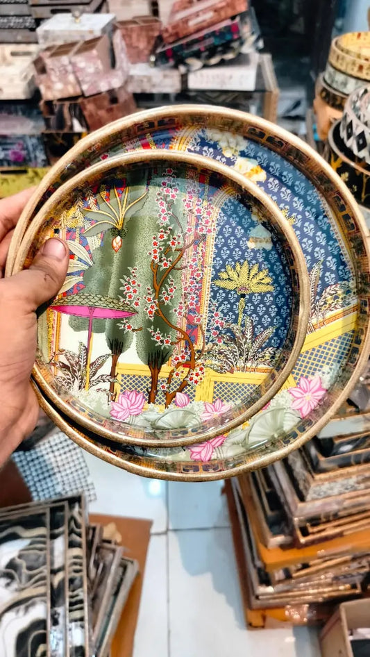 Dining tray | kitchen tray | coffee tray | round shape tray | wooden printed tray | bar tray