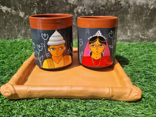 Clay Couple Coffee Mug | Hand Craft mug |Terracotta crafts mug set 2 Handmade Clay Coffee Mug